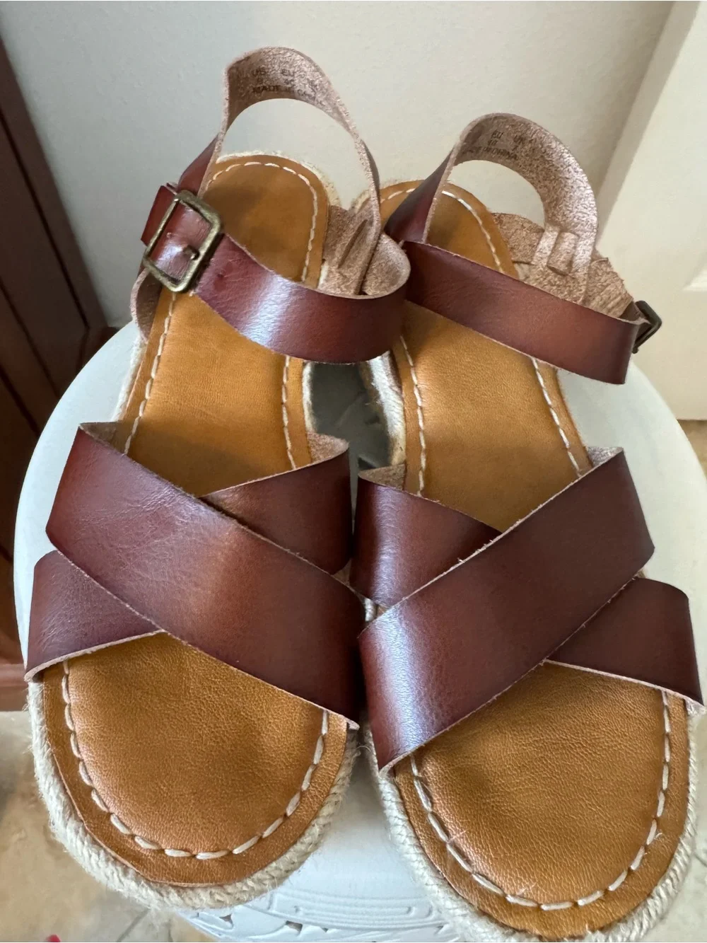 Amazon Essentials Brown Leather Espadrille Platform Sandals